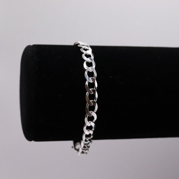 925 Sterling Silver Genuine Solid Curb Cuban Link Chain Italian Bracelet 6mm 7in - Picture 3 of 6